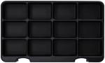 Preview: The image shows a black tray with twelve identical compartments in two rows. The compartments are rectangular and provide space for various items.