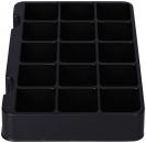 Preview: The image shows a black storage box with 15 uniform compartments. It has a rectangular shape and slightly rounded corners. The compartments are of equal size and closed.