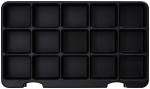 Preview: The image displays a simple, black tray with 15 rectangular compartments, evenly arranged. It has rounded corners and a flat surface.