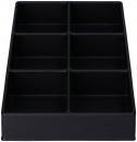 Preview: The image displays a black organizer box with eight rectangular compartments. The compartments are evenly arranged, ideal for storing small items.