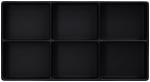 Preview: The image shows a rectangular, black tray divided into six equal compartments. The surface is smooth and uncoated. It is designed to be simple and functional.