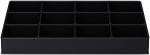 Preview: The image shows a rectangular, black storage box with twelve equal-sized compartments. The compartments are arranged in two rows and provide space for small items.