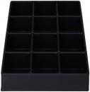 Preview: The image shows a black, rectangular box with 12 equal-sized compartments. The compartments are arranged in 3 rows and 4 columns, ideal for storing small items.