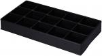 Preview: The image shows a black, rectangular desk pad with 16 smaller compartments. It is flat and serves to organize pens or similar items.