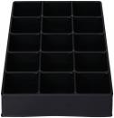 Preview: The image shows a black, rectangular box with 15 equal-sized compartments arranged in three rows and five columns. It has smooth edges and a flat bottom.