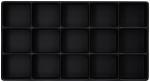 Preview: The image displays a black tray with 16 equal-sized square compartments, arranged in four rows and four columns. It has a smooth surface and straight edges.