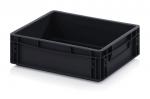 Preview: Das Bild zeigt eine rechteckige, schwarze Kunststoffbox ohne Deckel. Sie hat zwei seitliche Griffe und wirkt stabil. Die Wände sind glatt und die Ecken sind leicht abgerundet.