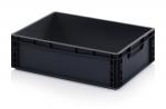 Preview: Es handelt sich um eine rechteckige, schwarze Kunststoffbox mit offenen Griffen an den Seiten. Die Wände sind stabil und die Box hat keine Deckel. Sie wirkt robust und praktisch.