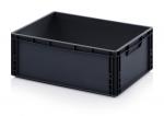 Preview: Das Bild zeigt eine rechteckige, schwarze Plastikbox. Sie hat eine offene Oberseite und an den langen Seiten zwei integrierte Griffe. Die Wände sind glatt und stabil.