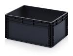 Preview: Das Bild zeigt eine rechteckige, schwarze Kunststoffbox. Sie hat eine glatte Oberfläche, keine Deckel und Grifföffnungen an den kurzen Seiten für das Tragen. Ideal zum Verstauen von Gegenständen.