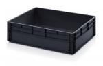 Preview: Das Bild zeigt eine rechteckige, flache Kunststoffbox in Schwarz. Sie hat hohe Wände und ist stapelbar. Die Oberfläche ist glatt, und die Ecken sind abgerundet.