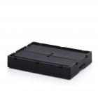 Preview: Das Bild zeigt eine rechteckige, schwarze, flache Box mit einem gewölbten Deckel. Sie hat abgerundete Kanten und zwei kleine Löcher in der Mitte, die für die Belüftung oder den Transport dienen können.