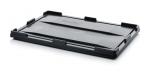 Preview: The image shows a flat, rectangular object in black with slightly raised edges. The corners have small bulges. It appears sturdy and could serve as a shelf or container.