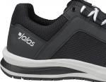 Preview: Das Bild zeigt einen schwarzen Sportschuh mit einem atmungsaktiven Obermaterial aus Textil. Die Sohle ist weiß mit einer schwarzen Unterseite und der Schuh hat eine moderne, sportliche Form.