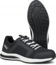 Preview: Das Bild zeigt einen schwarzen Sportschuh mit weißer Schnürung und Gehsohle. Der Schuh hat eine gepolsterte Sohle und eine atmungsaktive Struktur. Die Unterseite zeigt ein Profil für besseren Halt.