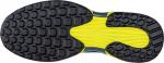 Preview: The image shows the sole of a sports shoe. It has a black, rubberized surface with a textured pattern and yellow, smooth areas. The shape is ergonomic and slightly curved.