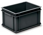 Preview: Das Bild zeigt eine rechteckige, schwarze Kunststoffbox ohne Deckel. Sie hat glatte Wände, abgerundete Ecken und einen stabilen Boden. Die Box ist praktisch zum Lagern oder Transportieren von Gegenständen.