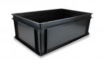 Preview: Das Bild zeigt eine rechteckige, schwarze Kunststoffbox mit hohen Wänden. Sie hat eine flache Bodenfläche und ist stabil, ideal zum Aufbewahren oder Transportieren von Gegenständen.