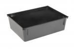 Preview: Das Bild zeigt eine rechteckige, flache Box aus schwarzem Kunststoff mit einem schlichten, geschlossenen Deckel. Sie hat gerade Kanten und eine glatte Oberfläche.