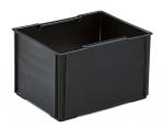 Preview: Das Bild zeigt eine schwarze, rechteckige Kunststoffbox ohne Deckel. Sie hat Grifföffnungen an den langen Seiten und ist robust mit geraden Wänden. Der Boden ist flach.