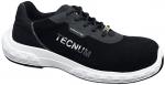 Preview: The shoe is a black sneaker made from breathable material with a white sole. The word 