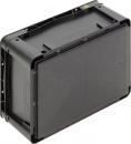 Preview: Das Bild zeigt eine schwarze, rechteckige Kunststoffbox mit einer glatten Oberfläche. Sie hat leicht gewölbte Kanten und ist an den Seiten strukturiert. Die Box wirkt stabil und robust.