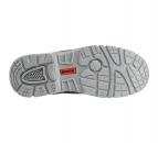 Preview: The image shows the sole of a sports shoe. It is light gray with a non-slip tread that consists of various patterns. In the center, the word 