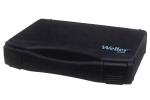 Preview: The image shows a black, rectangular suitcase with a smooth surface. On the front, there is a blue 