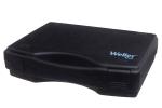 Preview: The image shows a black, rectangular plastic box with a smooth surface and a slightly raised handle. On the top side, the 