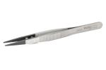 Preview: The image shows a precision pliers with narrow, pointed gripping surfaces. The handle is silver-colored and textured for better grip, while the tips are black.