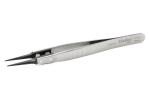 Preview: This is a fine, pointed tweezer made of silver metal. It features a non-slip grip with fine grooves and two narrow, long tips for grasping small objects.