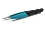 Preview: The image shows a sharp, narrow tweezer with a black handle and blue elastic covers. The handle has a soft, non-slip texture. The tips are fine and precise.