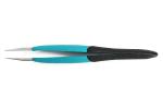 Preview: The image shows a long pair of tweezers with two thin tips. The handle is blue in the middle and black at the ends. It has a smooth, narrow shape, ideal for grasping small objects.