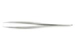 Preview: The image shows a slim, straight metal tweezer. It has two elongated, pointed ends and tapers towards the middle. The surface is smooth and shiny.