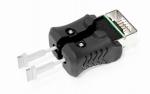 Preview: Das Bild zeigt einen schwarzen Adapter mit zwei silbernen Stiften, die nach vorne ragen. Oben ist ein Anschluss sichtbar, auf dem eine grüne und schwarze Fläche zu sehen sind.