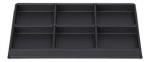 Preview: The image displays a flat, rectangular tray with eight equally sized compartments. It is black and features a slightly textured surface. Ideal for organizing small items.