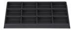 Preview: The image displays a black storage unit with multiple rectangular compartments. It features a total of 16 even compartments, arranged uniformly.