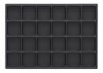 Preview: The image shows a rectangular, black baking pan with 24 equal-sized, square indentations arranged in a 4x6 grid. It is smooth and has a narrow rim.
