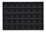 Preview: The image shows a black baking tray with 30 small, rectangular compartments in five rows and six columns. Each compartment is uniform and has a smooth surface.