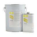 Preview: The image shows two containers side by side: a large, round bucket and a smaller, tall can. Both are light blue and have labels with safety-related information.