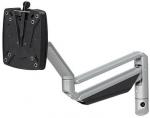 Preview: The image displays a monitor mount with a movable, silver arm. The mount can be adjusted into various positions and features a black back with multiple mounting holes.