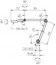 Preview: The image displays a technical drawing of an arm with joints that can move at various angles. Dimensions and angles are clearly indicated to illustrate the range of motion.