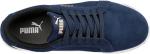 Preview: The image shows a blue sports shoe made from soft material. It has flat, continuous laces and the brand 