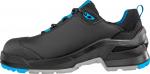 Preview: The shoe is sporty and flat, primarily black with blue accents. It has a sturdy sole and a sleek silhouette, ideal for outdoor activities. The shoe appears stable and functional.