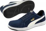 Preview: The image shows a pair of sporty sneakers in navy blue with white and gold accents. The shoes feature a smooth, padded surface and a non-slip rubber sole.