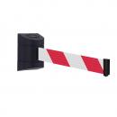 Preview: The image shows a barrier with a black box on the left side. The bar is diagonally striped in red and white and is extended to separate an area.