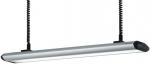 Preview: The image shows a modern, elongated ceiling light in silver color. It hangs from two black spiral cables and has rounded edges at both ends.