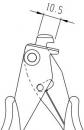 Preview: The image displays a technical design of a plier tool. It features two grippy levers and a tip with a marking of 10.5 mm, referring to the upper part.