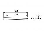 Preview: The image displays a technical drawing of a conical object. It has a length of 32 mm, a width of 28 mm, and a tip thickness of 1 mm. Additional dimensions are also provided.