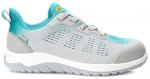 Preview: The shoe is a lightweight, gray sports shoe with blue accents. It has a non-slip sole and mesh-like inserts for better ventilation. The design is modern and sporty.
